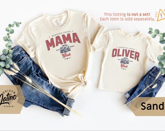 Mama Monster Truck Club Matching Shirts Mommy and Son Monster Truck Shirt, Custom Name Matching Family Shirts Truck Lover Mom and Boy Outfit