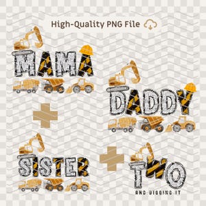 PNG-konstruktionsfödelsedagspaket svart kontur digital fil mamma pappa syster och två och gräver i stil DIY festskjorta design