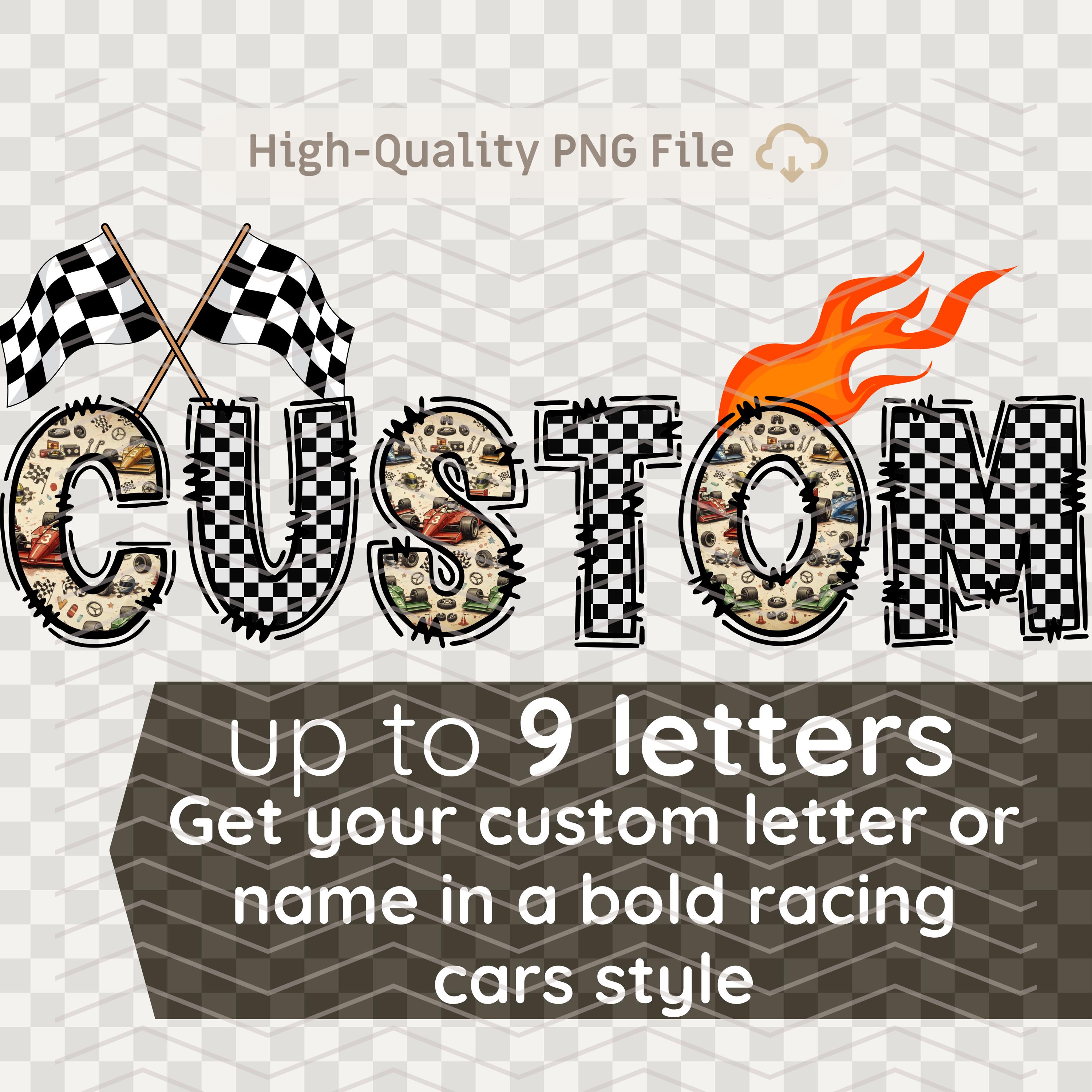 Custom Race Cars Letter PNG Digital File Personalized Racing Font 1 to ...