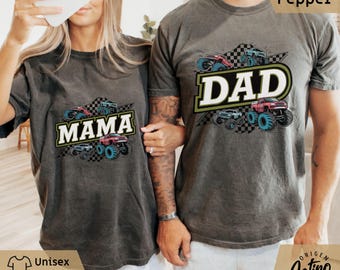 Comfort Colors Monster Truck dad and Mama Shirt Monster Truck Shirt Boy Birthday Party Shirt New Mom Boy Baby shower Gift