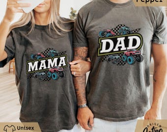 Comfort Colors Monster Truck dad and Mama Shirt Monster Truck Shirt Boy Birthday Party Shirt New Mom Boy Baby shower Gift