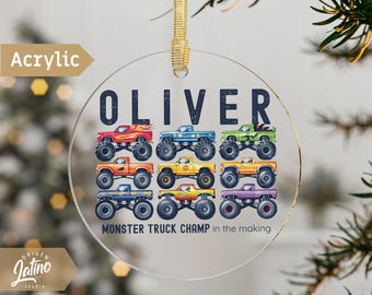 Personalized Monster Truck Christmas Ornament Christmas Ornament Monster car watercolor Kids Ornament Christmas Keepsake Boy Ornament