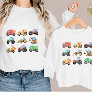 Truck Construction Kids Shirt Equipment Boy long sleeve Gift for Kid Toddler Construction Shirt Truck Lover Baby Excavator family