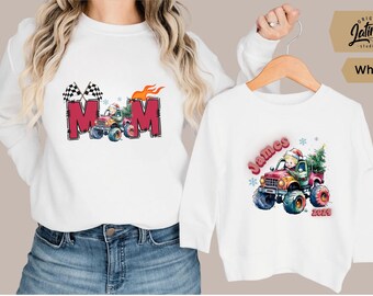 Mama Monster Truck Matching sweatshirts family Monster Truck Shirt Custom Name Matching Family hoodies Truck Lover Mom Dad and Boy Outfit