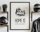 Poster: Home ist where you park it | Typo | Kunstdruck | Bild | Wohnwagen | Spruch