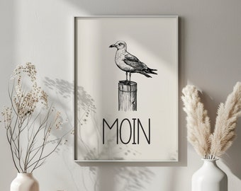 Poster: Moin with seagull | Type | Art print | Image | Typography | saying