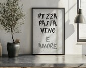 Poster Pizza Pasta Vino italienisch Wandbild Küche Poster Esszimmer Geschenkidee Italien Geschenk Essen Trinken Liebe Wandposter