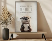 Lustiges Otter Poster fürs Bad | “Wer braucht Superkraft…” – Humorvolle WC-Deko mit Klopapier