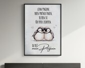 Liebevolles Pinguin-Poster – Romantische Wanddeko mit süßem Spruch | grau