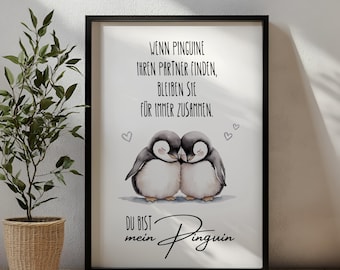 Póster "Eres mi pingüino" – Arte de pared romántico con pareja de pingüinos – Lámina de amor, regalo para tu pareja