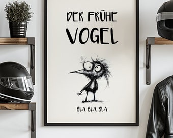 Cartaz de presente engraçado com bom dia e imagem de parede com frase, ideia de presente para cozinha, mudança | O madrugador blá blá blá