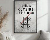 Inspirierendes Poster "Think outside the box" – Kreatives Tic Tac Toe Wandbild für dein Zuhause