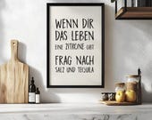 Lustiges Tequila Zitrone Poster, Spruch Wanddeko, Bar Küche Druck