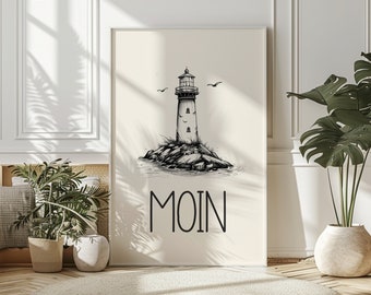 Poster: Moin with lighthouse | Type | Art print | Image | Typography | saying