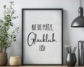 Motivationsposter "Auf die Plätze, glücklich, los" – Inspirierendes Wandbild für positive Energie im Zuhause