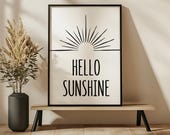 Hello Sunshine Poster Wandkunst Sonne Typografie Kunstdruck Kinderzimmer Deko Geschenkidee Sommerdekoration Wohnzimmer Wandbild