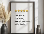 Lustiges Poster Der Koch ist süß Sterne Wandkunst Küche Deko Geschenkidee Restaurant Humor Typografie Kunstdruck