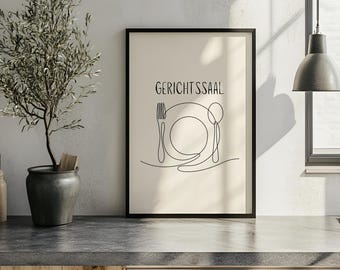 Courtroom Poster – Funny Kitchen Poster with Plate & Cutlery Illustration | Wordplay Wall Art Kitchen Decor Minimalist