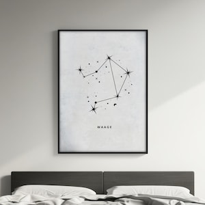 Waage Sternbild Poster – Minimalistische Astrologie Wanddeko, Sternzeichen Kunst, Geschenk für Waagen | grau