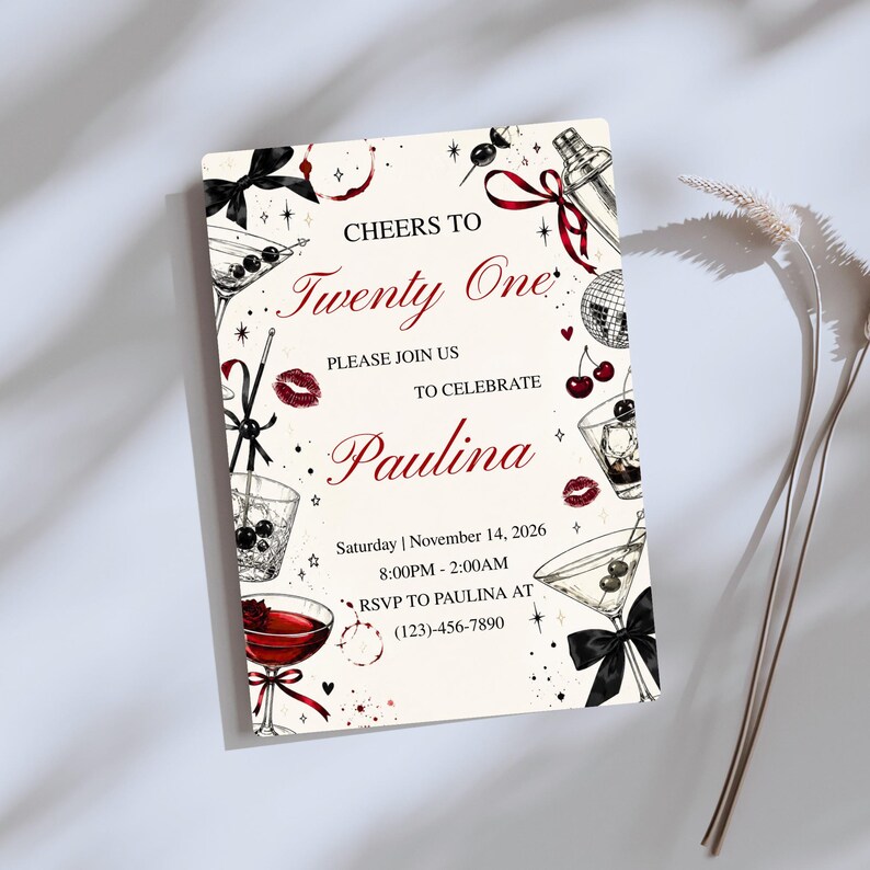 Editable 21st Birthday Invitation Template | Canva Digital Download image 3