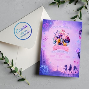 K-pop Demon Hunters Birthday Invitation Template, Girls Anime Party Invite, Editable Canva Invitation, Huntrix Invite, K-pop Invitations