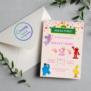 Sesame Street Invite | Editable Pink Birthday Invitation Template for Kids