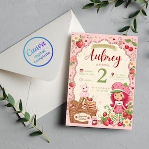 Editable Strawberry Shortcake Birthday Invitation Template | Digital Download for Kids' Parties