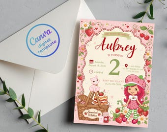Editable Strawberry Shortcake Birthday Invitation Template | Digital Download for Kids' Parties