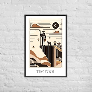 Pôster de cartas de tarô The Fool - Impressão artística fosca emoldurada para decoração de casa e escritório - Fundo branco