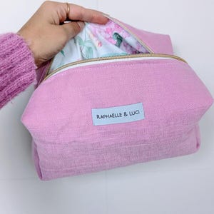 Trousse de toilette, maquillage, multi-usages en tissu rose et doublure fleurie