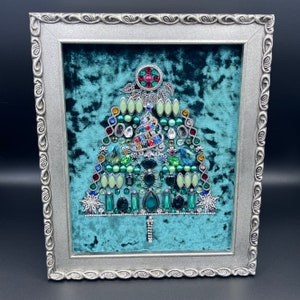 Framed Christmas tree jewelry vintage jewelry art picture framed jewelry wall art
