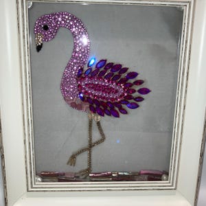 Bird lover&#39;s gift framed flamingo bird art bird jewelry art wall decor gift tabletop decor, flamingo art bird art shadowbox