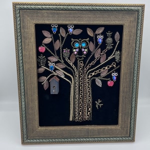 Jewelry owl tree framed owl jewelry jewelry tree art owl wall art