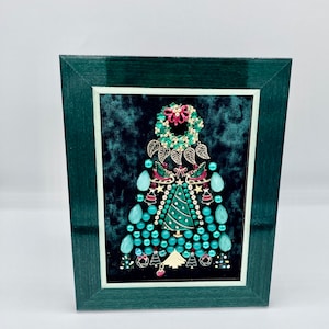 Vintage jewelry art framed vintage jewelry Christmas tree framed jewelry wall decor