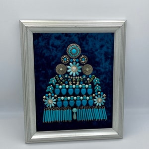 Framed vintage jewelry art turquoise jewelry tree framed jewelry art