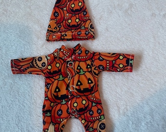 Mini Jack O Lantern Pajamas - Fits 8" Dolls - Reborn Doll Clothes