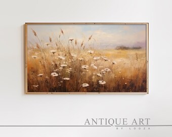 Samsung Frame TV Wildflower Art, Flower Meadow, Warm Tone Field Landscape, Country Oil Painting, Digital Download Frame TV Art | WF022