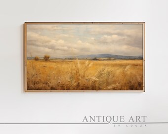 Samsung Frame TV Wildflower Art, Flower Meadow, Warm Tone Field Landscape, Country Oil Painting, Digital Download Frame TV Art | WHF007
