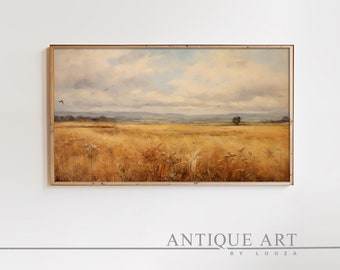 Samsung Frame TV Wildflower Art, Flower Meadow, Warm Tone Field Landscape, Country Oil Painting, Digital Download Frame TV Art | WHF017