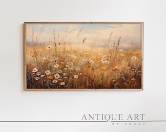 Samsung Frame TV Wildflower Art, Flower Meadow, Warm Tone Field Landscape, Country Oil Painting, Digital Download Frame TV Art | WF016