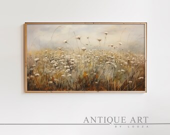 Samsung Frame TV Wildflower Art, Flower Meadow, Warm Tone Field Landscape, Country Oil Painting, Digital Download Frame TV Art | WF020