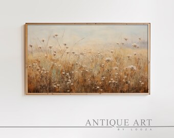 Samsung Frame TV Wildflower Art, Flower Meadow, Warm Tone Field Landscape, Country Oil Painting, Digital Download Frame TV Art | WF021