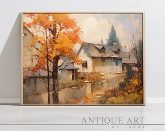 DRUCKBAR Land Ölgemälde Vintage Landschaft Druck | Vintage Bauernhaus Art Decor, rustikale Landdruck | Digitaler Download | AV001