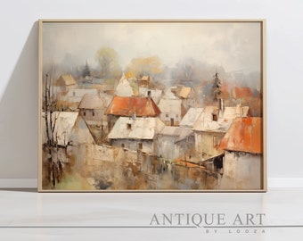 DRUCKBAR Land Ölgemälde Vintage Landschaft Druck | Vintage Bauernhaus Art Decor, rustikale Landdruck | Digitaler Download | AV003