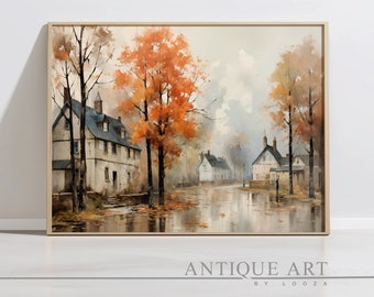 DRUCKBAR Land Ölgemälde Vintage Landschaft Druck | Vintage Bauernhaus Art Decor, rustikale Landdruck | Digitaler Download | AV005