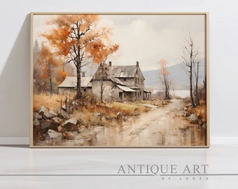 IMPRIMIBLE Country Oil Painting Vintage Landscape Print / Vintage Farmhouse Art Decor, Rustic Country Print / Descarga digital / AV004
