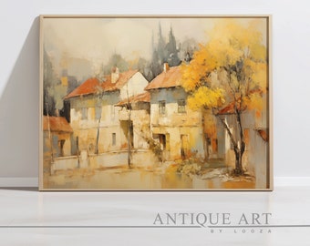 DRUCKBAR Land Ölgemälde Vintage Landschaft Druck | Vintage Bauernhaus Art Decor, rustikale Landdruck | Digitaler Download | AV006