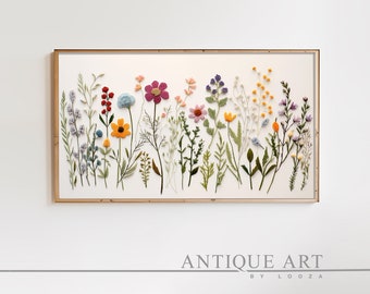 Spring Frame TV Art Bundle | Instant Download | Wildflower Floral Embroidery Textured Art for TV Digital Download | Flowers for Spring EM001