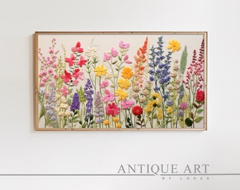 Spring Frame TV Art Bundle | Instant Download | Wildflower Floral Embroidery Textured Art for TV Digital Download | Flowers for Spring EM004