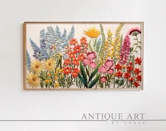 Spring Frame TV Art Bundle | Instant Download | Wildflower Floral Embroidery Textured Art for TV Digital Download | Flowers for Spring EM005